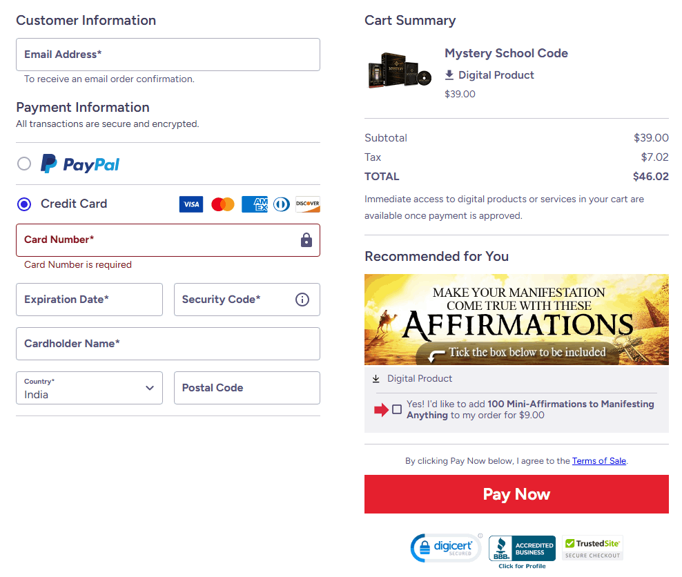 Mystery School Code-order-page
